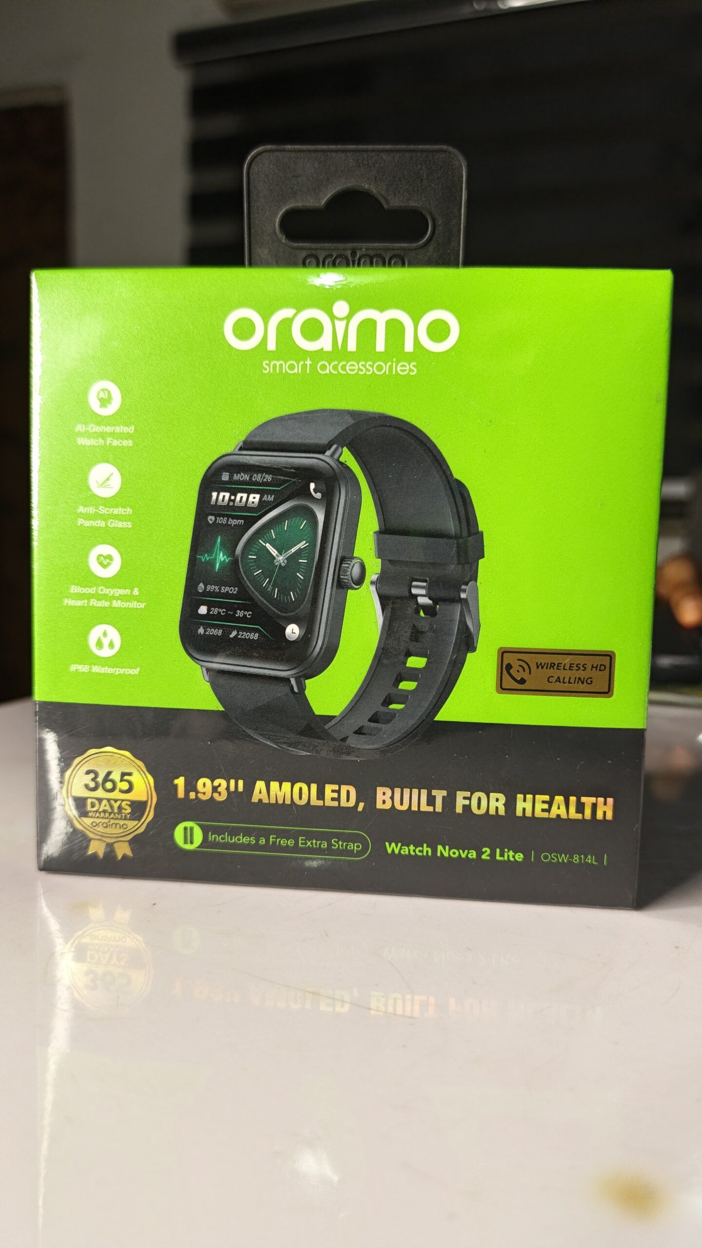 Oraimo Watch Nova 2 Lite – 1.93" AMOLED Smartwatch, Health-Focused with Free Extra Straps osw-814L